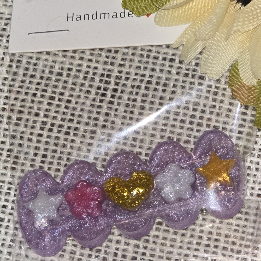 Handmade Purple Hair Clip with Glitter Accents